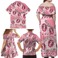 Japanese Daruma Doll Palaka Family Matching Off Shoulder Maxi Dress and Hawaiian Shirt Cherry Blossoms With Shell Lei LT14 - Polynesian Pride