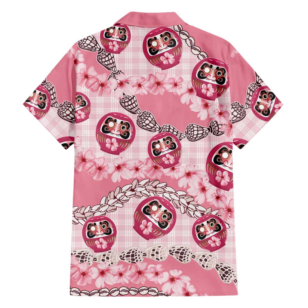 Japanese Daruma Doll Palaka Family Matching Off Shoulder Maxi Dress and Hawaiian Shirt Cherry Blossoms With Shell Lei LT14 - Polynesian Pride