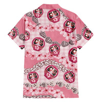 Japanese Daruma Doll Palaka Family Matching Off Shoulder Short Dress and Hawaiian Shirt Cherry Blossoms With Shell Lei LT14 - Polynesian Pride
