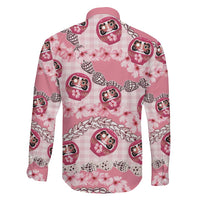 Japanese Daruma Doll Palaka Family Matching Short Sleeve Bodycon Dress and Hawaiian Shirt Cherry Blossoms With Shell Lei LT14 - Polynesian Pride