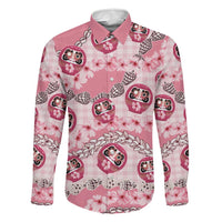 Japanese Daruma Doll Palaka Family Matching Tank Maxi Dress and Hawaiian Shirt Cherry Blossoms With Shell Lei LT14 Dad's Shirt - Long Sleeve Pink - Polynesian Pride