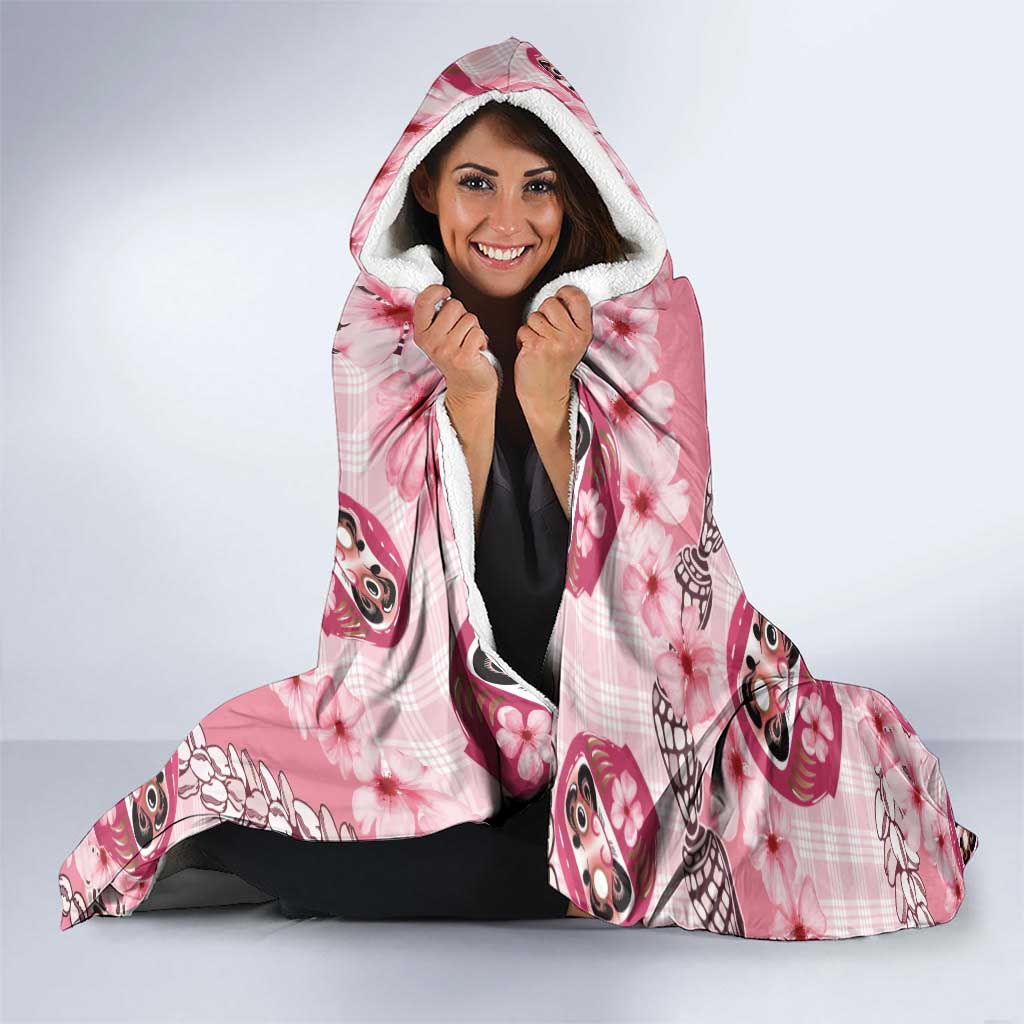 Japanese Daruma Doll Palaka Hooded Blanket Cherry Blossoms With Shell Lei - Polynesian Pride