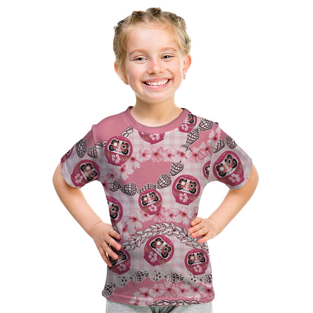 Japanese Daruma Doll Palaka Kid T Shirt Cherry Blossoms With Shell Lei LT14 Pink - Polynesian Pride