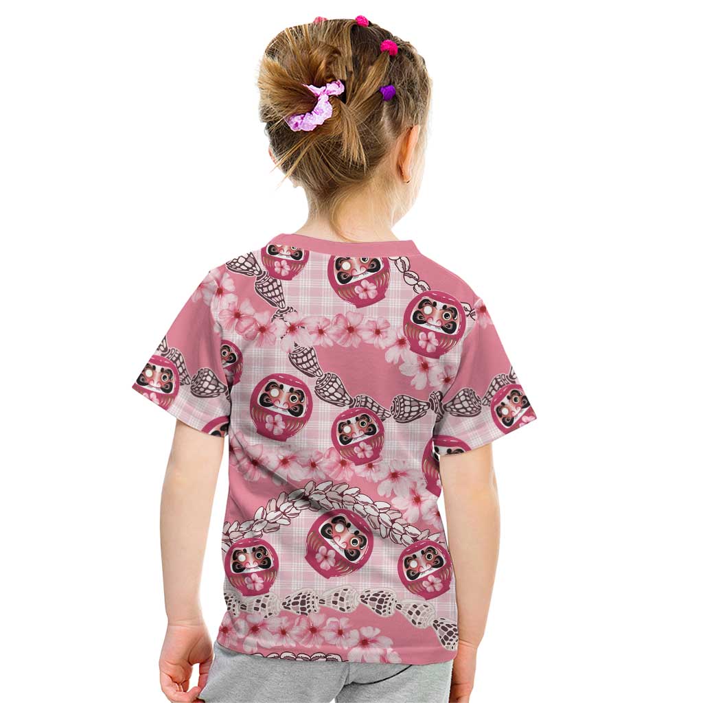 Japanese Daruma Doll Palaka Kid T Shirt Cherry Blossoms With Shell Lei LT14 - Polynesian Pride