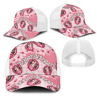 Japanese Daruma Doll Palaka Mesh Trucker Cap Cherry Blossoms With Shell Lei LT14 - Polynesian Pride