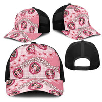 Japanese Daruma Doll Palaka Mesh Trucker Cap Cherry Blossoms With Shell Lei LT14 - Polynesian Pride