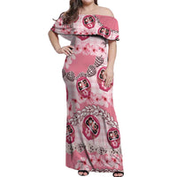 Japanese Daruma Doll Palaka Off Shoulder Maxi Dress Cherry Blossoms With Shell Lei LT14 Women Pink - Polynesian Pride