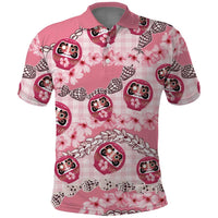 Japanese Daruma Doll Palaka Polo Shirt Cherry Blossoms With Shell Lei LT14 Pink - Polynesian Pride