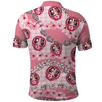 Japanese Daruma Doll Palaka Polo Shirt Cherry Blossoms With Shell Lei LT14 - Polynesian Pride