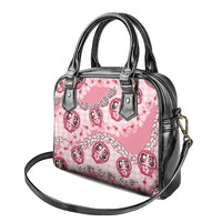 Japanese Daruma Doll Palaka Shoulder Handbag Cherry Blossoms With Shell Lei - Polynesian Pride