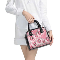 Japanese Daruma Doll Palaka Shoulder Handbag Cherry Blossoms With Shell Lei - Polynesian Pride
