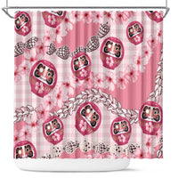 Japanese Daruma Doll Palaka Shower Curtain Cherry Blossoms With Shell Lei - Polynesian Pride
