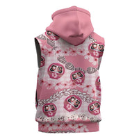 Japanese Daruma Doll Palaka Sleeveless Zip Hoodie Cherry Blossoms With Shell Lei - Polynesian Pride