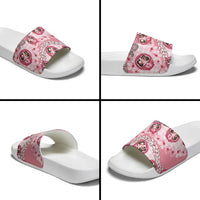 Japanese Daruma Doll Palaka Slide Sandals Cherry Blossoms With Shell Lei - Polynesian Pride