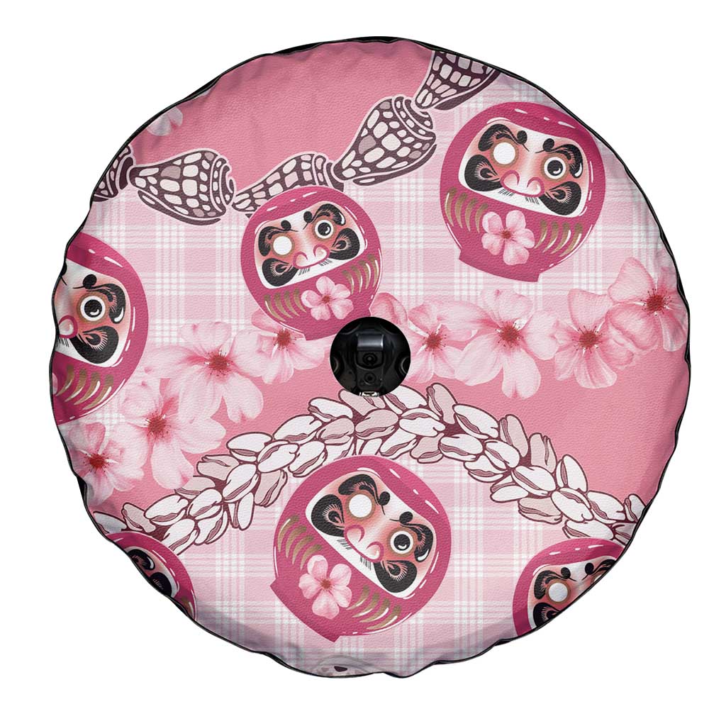 Japanese Daruma Doll Palaka Spare Tire Cover Cherry Blossoms With Shell Lei - Polynesian Pride
