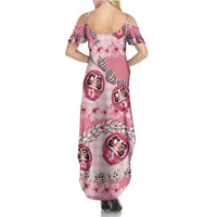 Japanese Daruma Doll Palaka Summer Maxi Dress Cherry Blossoms With Shell Lei - Polynesian Pride