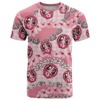 Japanese Daruma Doll Palaka T Shirt Cherry Blossoms With Shell Lei LT14 Pink - Polynesian Pride