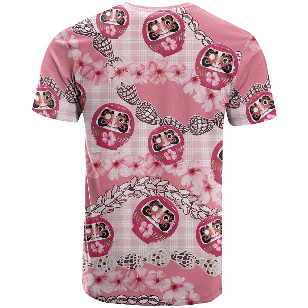 Japanese Daruma Doll Palaka T Shirt Cherry Blossoms With Shell Lei LT14 - Polynesian Pride