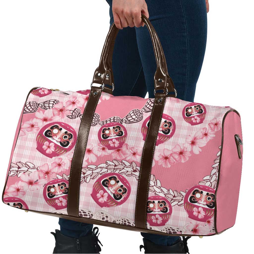 Japanese Daruma Doll Palaka Travel Bag Cherry Blossoms With Shell Lei - Polynesian Pride