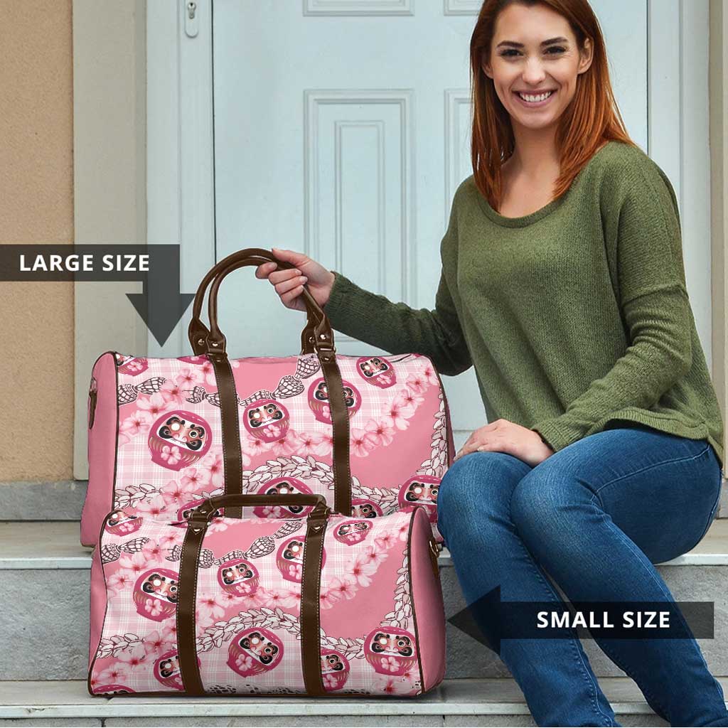 Japanese Daruma Doll Palaka Travel Bag Cherry Blossoms With Shell Lei - Polynesian Pride
