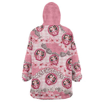Japanese Daruma Doll Palaka Wearable Blanket Hoodie Cherry Blossoms With Shell Lei - Polynesian Pride