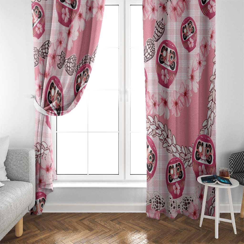 Japanese Daruma Doll Palaka Window Curtain Cherry Blossoms With Shell Lei - Polynesian Pride