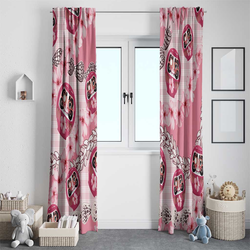 Japanese Daruma Doll Palaka Window Curtain Cherry Blossoms With Shell Lei - Polynesian Pride