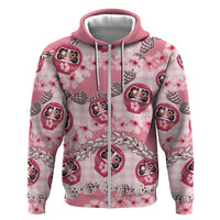 Japanese Daruma Doll Palaka Zip Hoodie Cherry Blossoms With Shell Lei LT14 Zip Hoodie Pink - Polynesian Pride