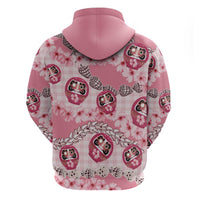 Japanese Daruma Doll Palaka Zip Hoodie Cherry Blossoms With Shell Lei LT14 - Polynesian Pride
