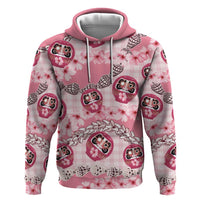Japanese Daruma Doll Palaka Zip Hoodie Cherry Blossoms With Shell Lei LT14 Pullover Hoodie Pink - Polynesian Pride
