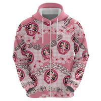 Japanese Daruma Doll Palaka Zip Hoodie Cherry Blossoms With Shell Lei LT14 - Polynesian Pride
