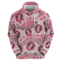 Japanese Daruma Doll Palaka Zip Hoodie Cherry Blossoms With Shell Lei LT14 - Polynesian Pride