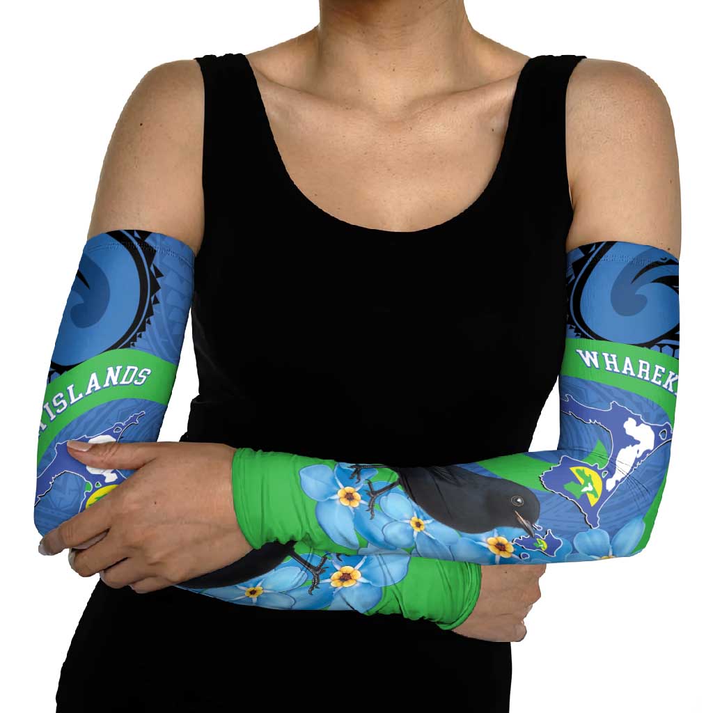 New Zealand Chatham Islands Arm Sleeves Wharekauri Forget Me Not With Black Robin - Polynesian Pride