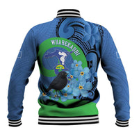 New Zealand Chatham Islands Baseball Jacket Wharekauri Forget Me Not With Black Robin