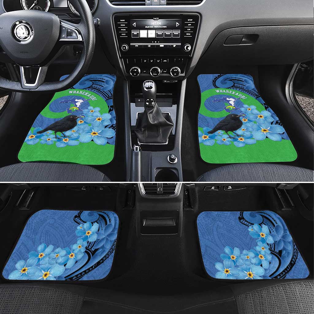 New Zealand Chatham Islands Car Mats Wharekauri Forget Me Not With Black Robin LT14 Set 4pcs Blue - Polynesian Pride