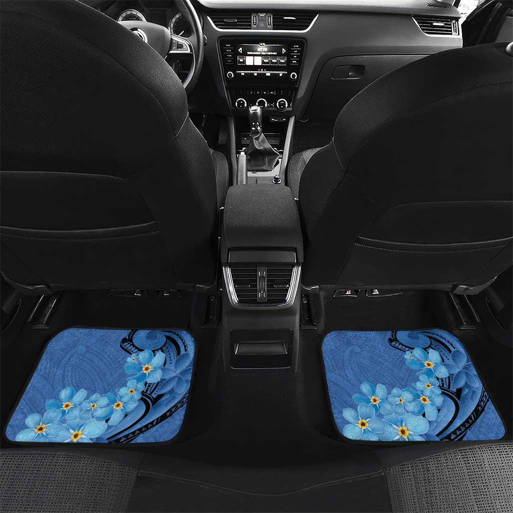 New Zealand Chatham Islands Car Mats Wharekauri Forget Me Not With Black Robin LT14 Set 2pcs - Back Blue - Polynesian Pride