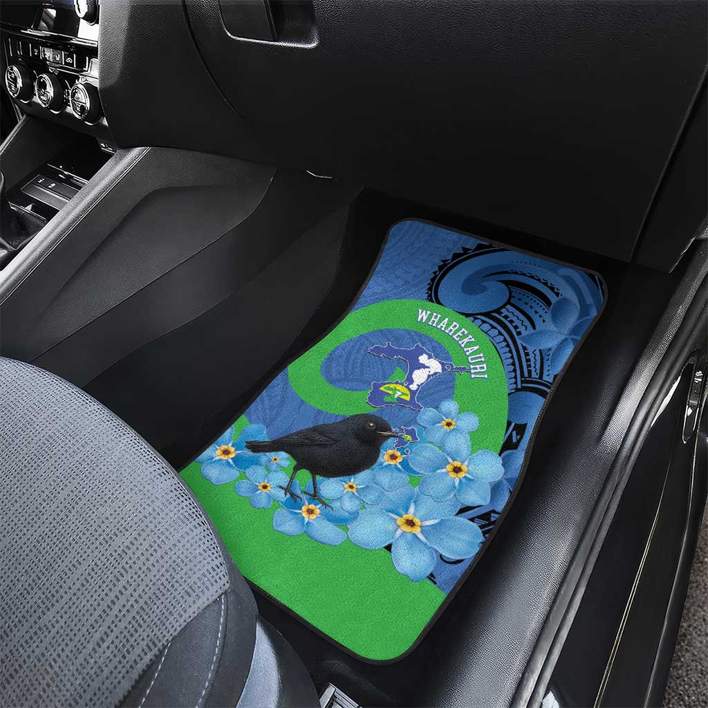 New Zealand Chatham Islands Car Mats Wharekauri Forget Me Not With Black Robin LT14 - Polynesian Pride
