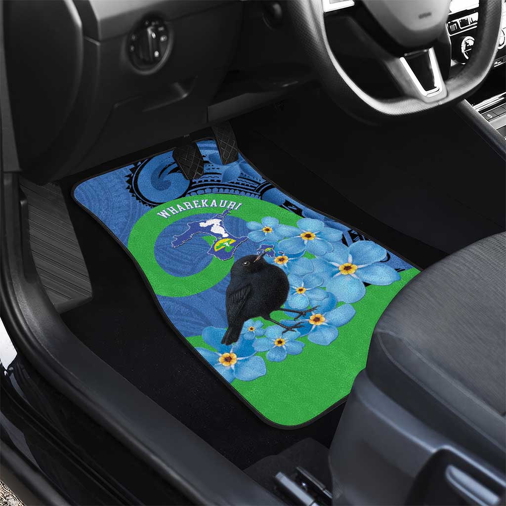 New Zealand Chatham Islands Car Mats Wharekauri Forget Me Not With Black Robin LT14 - Polynesian Pride