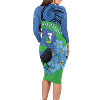 New Zealand Chatham Islands Family Matching Long Sleeve Bodycon Dress and Hawaiian Shirt Wharekauri Forget Me Not With Black Robin LT14 - Polynesian Pride