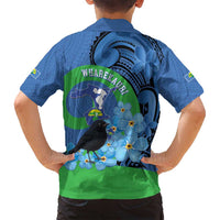 New Zealand Chatham Islands Family Matching Puletasi and Hawaiian Shirt Wharekauri Forget Me Not With Black Robin LT14 - Polynesian Pride