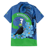 New Zealand Chatham Islands Family Matching Puletasi and Hawaiian Shirt Wharekauri Forget Me Not With Black Robin LT14 - Polynesian Pride