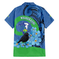 New Zealand Chatham Islands Family Matching Short Sleeve Bodycon Dress and Hawaiian Shirt Wharekauri Forget Me Not With Black Robin LT14 - Polynesian Pride