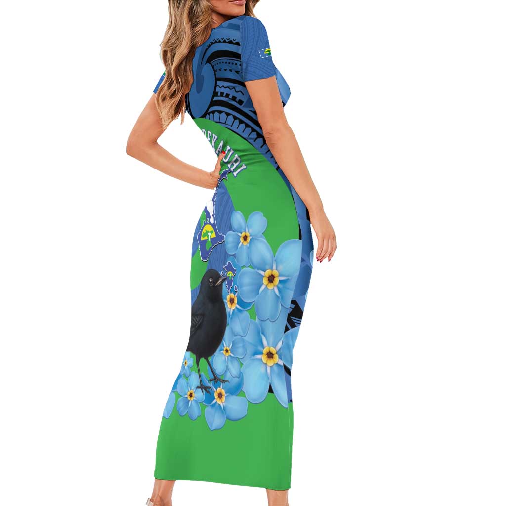 New Zealand Chatham Islands Family Matching Short Sleeve Bodycon Dress and Hawaiian Shirt Wharekauri Forget Me Not With Black Robin LT14 - Polynesian Pride