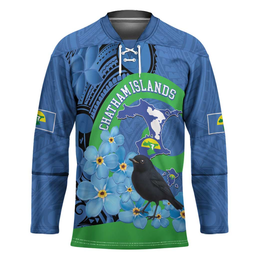 New Zealand Chatham Islands Hockey Jersey Wharekauri Forget Me Not With Black Robin - Polynesian Pride