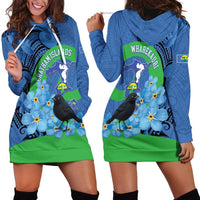 New Zealand Chatham Islands Hoodie Dress Wharekauri Forget Me Not With Black Robin LT14 - Polynesian Pride