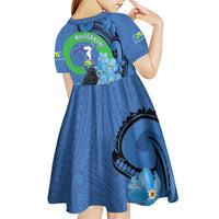 New Zealand Chatham Islands Kid Short Sleeve Dress Wharekauri Forget Me Not With Black Robin LT14 - Polynesian Pride