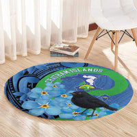 New Zealand Chatham Islands Round Carpet Wharekauri Forget Me Not With Black Robin