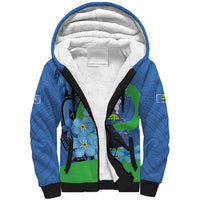 New Zealand Chatham Islands Sherpa Hoodie Wharekauri Forget Me Not With Black Robin LT14 Unisex Blue - Polynesian Pride