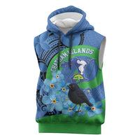 New Zealand Chatham Islands Sleeveless Hoodie Wharekauri Forget Me Not With Black Robin LT14 Blue - Polynesian Pride