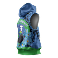 New Zealand Chatham Islands Sleeveless Hoodie Wharekauri Forget Me Not With Black Robin LT14 - Polynesian Pride